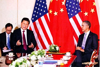 3月24日，国家主席习近平在海牙会见美国总统奥巴马。